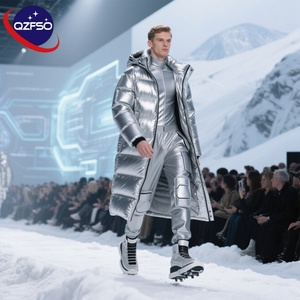 QZFSO Logo personnalisé chaud hiver lourd vers le bas veste à glissière sous le genou sport longue capuche vêtements d'extérieur unisexe grande taille fermeture éclair manteau bouffant - Product Image 1