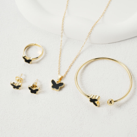 Ensemble de bijoux HanHan Hello Kitty entièrement serti de zirconiums et bague ouverte, ensemble de bijoux pour enfants, dessin animé, chaton mignon