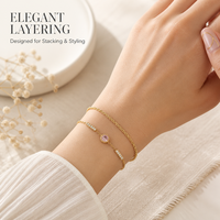 Bracelet ajustable double barre en acier inoxydable plaqué or 18 carats avec zircon rose en forme de lune pour femme – Cadeau de fête tendance en gros