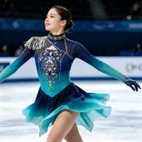Costume de patinage artistique bleu marine dégradé, robe à manches longues en maille avec strass pour filles adultes, compétition et performance