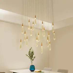 JYLIGHTING यूरोपीय-शैली एलईडी झाड़ रेस्तरां इनडोर लक्जरी प्रकाश फिक्स्चर आधुनिक क्रिस्टल प्रकाश रचनात्मक गोल्ड जल ड्रॉप लैंप