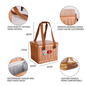 Natural Wicker Picnic Basket Set with Wooden Lid - Handwoven Wicker <strong>Hamper</strong> for Outdoor Camping Beach and <strong>Family</strong> Gatherings - Product Image 2
