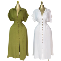Robe Chemise Décontractée Tendance SU72257 pour Femme, Élégante, Col Rabattu, Manches Courtes, Boutonnage Simple, Taille Cintrée, Idéale pour l'Été
