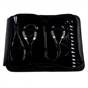 Wholesale Black Hair extension tool kit Nano & microbead crimping plier also Mini scissor c type needles Loop <b>hook</b> finger <b>clips</b> - Product Image 1