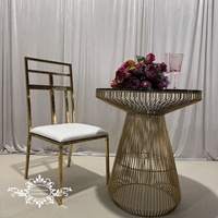 Table ronde de mariage en acier inoxydable doré, table à gâteau, mobilier de table avec plateau en verre noir, mobilier d'hôtel