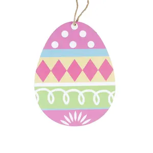 复活节彩蛋形发光挂饰木制复活节挂饰蛋形兔子木片礼品标签挂件