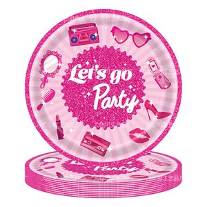 Pink Heart Party Tableware Set Disposable Plates <b>Cups</b> Napkins Forks Spoon Tablecloth Cartoon Style Party Supplies Kit - Product Image 3
