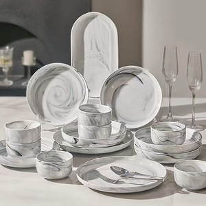 <span class=keywords><strong>Vaisselle</strong></span> en céramique gris marbré avec bordure dorée et argentée, bols, assiettes, soupières, cuillères, tasses, ensembles de <span class=keywords><strong>vaisselle</strong></span> pour la maison, directement de l'usine - Product Image 3