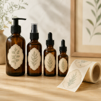 Rouleau d'autocollants découpés sur mesure en papier kraft, étiquettes vierges pour bouteilles d'huile, flacons compte-gouttes, emballages cosmétiques