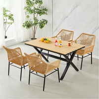 Table à manger moderne en bois sur piétement carré, 4 places, pieds en métal, multifonctionnelle, pour école, hôtel, mobilier d'extérieur écologique