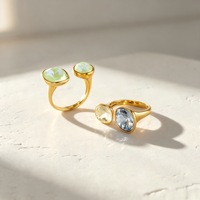 Bague réglable en acier inoxydable 316L plaqué or 18K PVD, avec cristaux ovales colorés en zircone cubique, bijoux de luxe tendance pour femmes