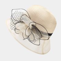 Topi Bucket matahari tepi lebar elegan wanita dengan dekorasi bunga topi pesta pernikahan liburan pantai musim panas
