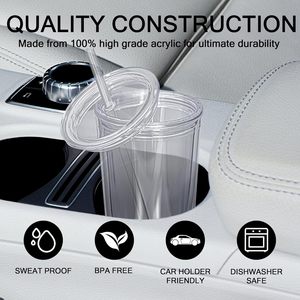 Hot Sale <strong>Mason</strong> <strong>Jar</strong> 24oz Double Wall <strong>Transparent</strong> Clear Drinking Pre Drilled Snow Globe Plastic Cup With Lid and Straw - Product Image 4