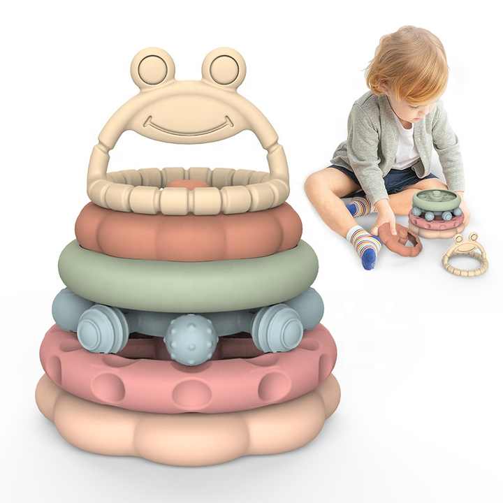 Wholesale Babies Teether Frog Silicone Geometry Stacking Toy