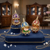 Collier pendentif œuf de Pâques, style européen et américain, en laiton plaqué or, avec perle en forme de boule, breloque faite à la main, motif goutte d'huile russe