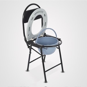 Tabouret de toilette pliable portable pour personnes âgées et femmes enceintes avec seau et structure en acier pour usage domestique - Product Image 1