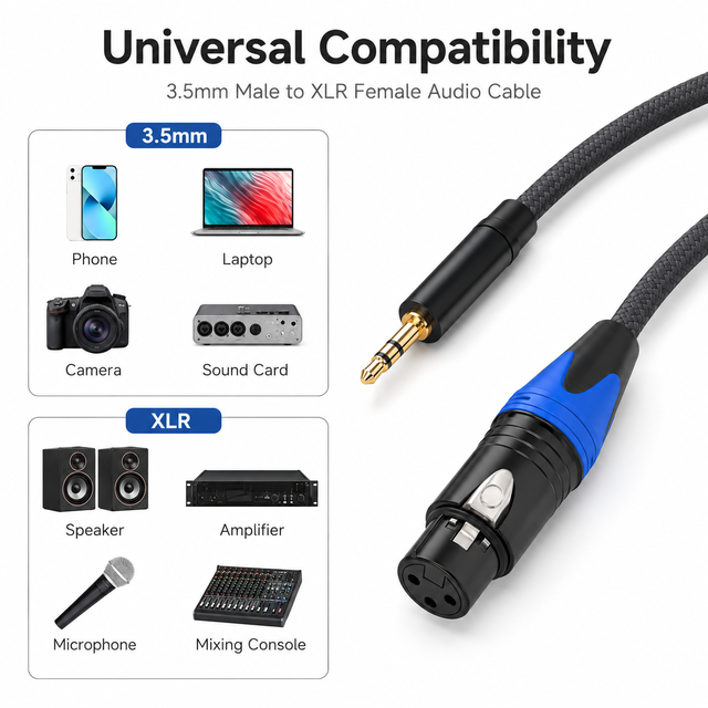 35mm to XLR Female Audio Cable Adapter for Speaker/Earpiece/Microphone Use (Nylon Models YY-9735-1.0/1.5/3.0/5.0)