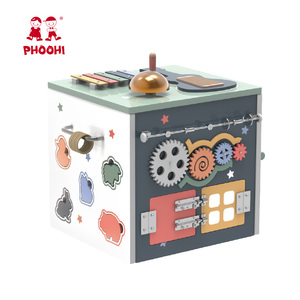 Cubo di Attività in <span class=keywords><strong>Legno</strong></span> Montessori Educativo per Bambini, Gioco con Serrature, <span class=keywords><strong>Puzzle</strong></span> di Animali, Centro Musicale, Tavola delle Attività - Product Image 1