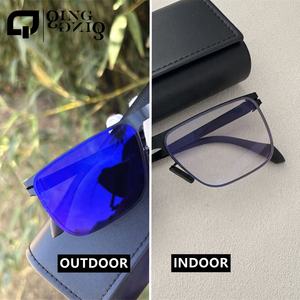 Gafas 2026 con Lentes Fotocromáticas Anti Luz Azul, Negras, de Acero Inoxidable, Sin Tornillos, Flexibles, Qingqing, Nuevas, para Hombres de Negocios, Adultos, Sólidas - Product Image 3