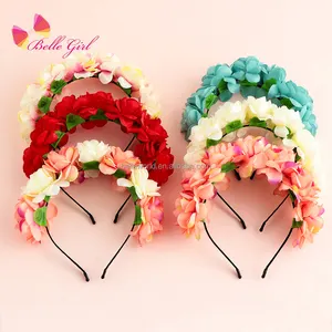 BELLEWORLD Newest style bride hair accessories 10colors girl rose flower hairbands beautiful flower crown headband for wedding