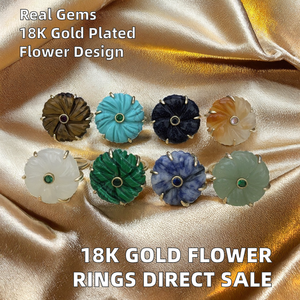 Factory Direct Sale 18k Gold Plated Carved Natural Gemstones Flower Shape <b>Adjustable</b> <b>Rings</b> Zircon Women Wedding Engagement Party - Product Image 2