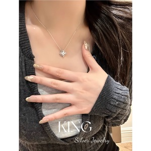 KING Silver Twin Four Leaf Flower <b>Necklace</b> S925 Sterling Silver Gold Plated Fashionable Light Luxury Daily Wear Gift - Product Image 3