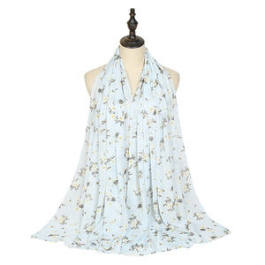 Diseño Floral Premium Nigeriana Para Casamento Tradicional Musulmán Impreso Bufanda Cuadrada Gasa Hijab - Product Image 3