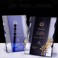 Medalla de Certificado Empresarial Personalizada de Alta Calidad con Marco Pulido Minimalista Ecológico de Cristal Negro y Azul