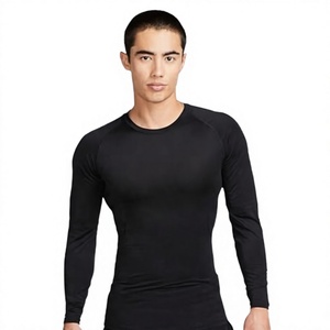 Chemise de sport pour homme, noire, manches longues, col rond, coupe ajustée, respirante, anti-transpiration, séchage rapide, polyester, toutes saisons - Product Image 3
