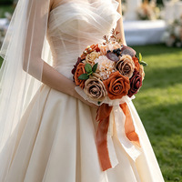 DREA Retro Karamellfarbener Seiden-Kunstblumenstrauß Brautstrauß Hochzeit Brautjungfern Orange Corsage Handgelenk-Blumenset