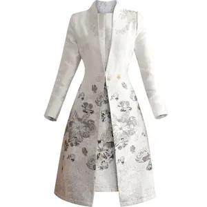 Robe longue en brocart gris clair, tissage jacquard, sur mesure, <span class=keywords><strong>pour</strong></span> <span class=keywords><strong>la</strong></span> mère <span class=keywords><strong>de</strong></span> <span class=keywords><strong>la</strong></span> mariée, tenue <span class=keywords><strong>de</strong></span> mariage - Product Image 5