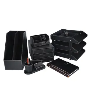 Office Supply Desktop Storage Multifunctional Business PU Leather Desk Set Organizer