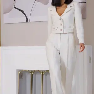 Nouvelle Collection Blazer court blanc et pantalon Long costume deux pièces de fête pour femmes