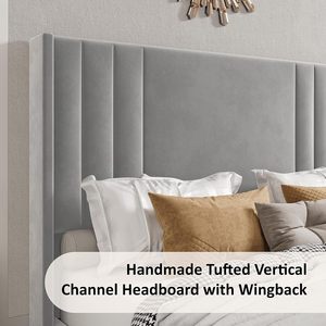 Thêm nền tảng lớn khung giường với kênh chần cánh trở lại đầu giường và footboard Chất lượng cao nhung ánh sáng màu xám giường mềm - Product Image 4
