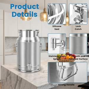 Conteneurs de stockage alimentaire hermétiques en acier inoxydable en gros pour lait et riz avec couvercle verrouillable - Seau de rangement métallique pour haricots et céréales - Product Image 1