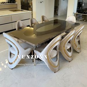 Роскошный золотой обеденный стул в скандинавском итальянском стиле, современный легкий роскошный бархатный/кожаный обеденный стул из нержавеющей стали для виллы - Product Image 5