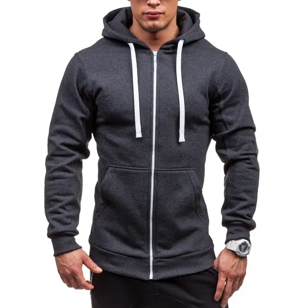 Wholesale Custom Design Full Face Zip Up Plain Men's Hooded Sweatshirts Embroidered Blank Casual Hoodies with Zipper