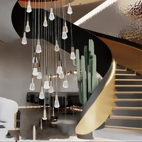 JYLIGHTING Lustre moderne en métal rectangulaire en forme d'escalier en spirale, luminaire suspendu, éclairage en cristal haut de gamme, duplex, villa, loft, chambre, LED