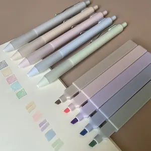 5 Stuks 0.5Mm Pastelkleurige Inktgelpennen Met Coole Matte Afwerking En 5 Stuks Vierkante Zachte Kleuren Markeerstift Markeerstiften Studiekit