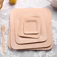 Assiettes jetables en bambou rondes et carrées 100% naturelles, écologiques et compostables pour les fêtes, les mariages et les événements de restauration