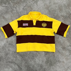 High Quality Designer Oversized Tee Heavyweight 100% Cotton Cropped T <b>Shirt</b> Vintage Embroidery Boxy <b>Stripe</b> <b>Polo</b> <b>Shirts</b> for Men - Product Image 2