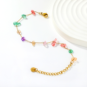 Pulsera de Acero Inoxidable Chapada en Oro de 18K con Piedras Naturales Coloridas, Cuentas de Cristal Irregulares para Mujer, Hipoalergénica e Impermeable - Product Image 2