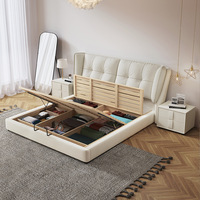Table de Chevet Luxe Style Crème Moderne en Tissu et Cuir, Réglable, Souple et Polyvalente, pour Chambre à Coucher, Meuble de Rangement, Taille King - Grande Vente