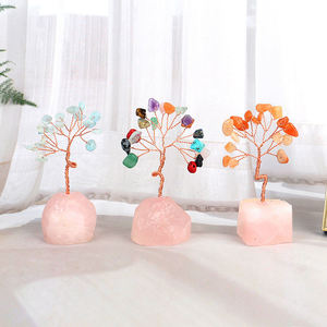 Wholesale Natural Stones Gemstones Lucky <b>Trees</b> Rose Quartz Raw Stone Bases Crystal <b>Trees</b> for Feng Shui Decoration - Product Image 1