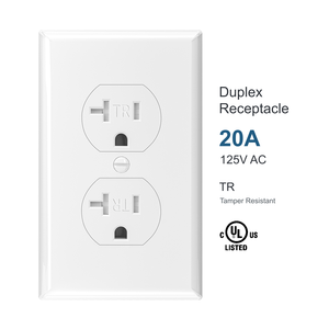เต้ารับไฟฟ้าแบบคู่ 20A 125V ได้รับการรับรองมาตรฐาน CULus พร้อมแผงหน้าเงา NEMA 5-20R แบบขั้วต่อสกรู สำหรับการปรับปรุงร้านค้าปลีก - Product Image 1