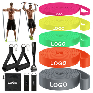 Custom Logo Resistance Bands <b>Set</b> 5 Colors Portable Fitness Training Exercise Bands with Handles Carry Bag - Product Image 1