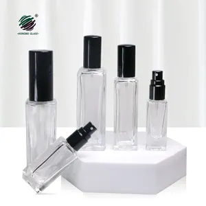 Botol semprot parfum kaca bening tipe persegi, pompa parfum, semprotan kabut halus, pompa penyemprot 5ml 10ml 20ml 30ml