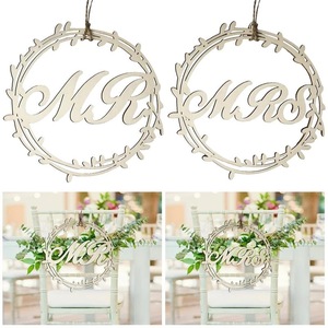 Pendentif créatif en bois en forme de lettre pour dossier de chaise de mariage, en stock, pour décorations de chaises de cérémonie de mariage pour mari et femme - Product Image 2