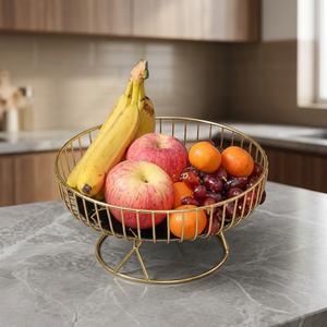<b>Round</b> Metal Fruit <b>Basket</b> Minimalist Kitchen <b>Storage</b> Container Durable Standing Type Single Tier Food Holder - Product Image 5
