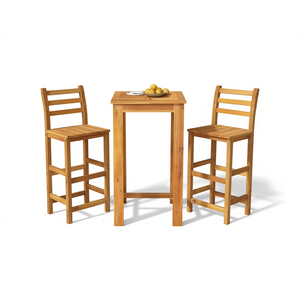 Ensemble de bar de jardin en bois d'acacia massif, 2 chaises, table, finition naturelle, meubles d'extérieur durables, design moderne - Product Image 1